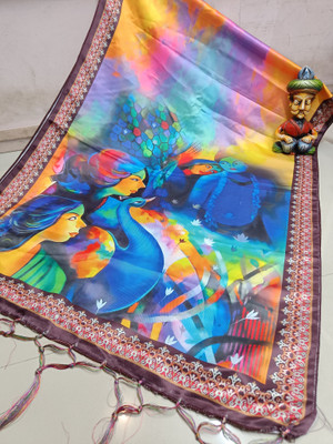Bloviate Silk Blend Solid, Printed Women Dupatta