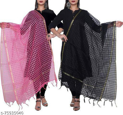 AVINZO Net Checkered Women Dupatta