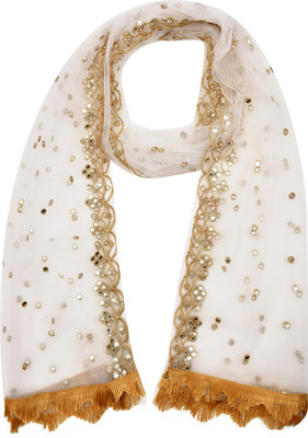 WHITEHEAVEN Net Embellished, Embroidered Women Dupatta