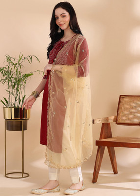 Var Vadhu Net Embroidered Women Dupatta