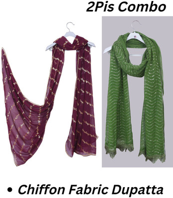 INVENT FASHION Chiffon Embellished, Printed Women Dupatta