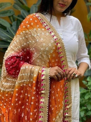 TMT HUB Cotton Blend Geometric Print, Self Design, Printed Women Dupatta