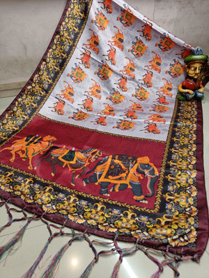 Bloviate Silk Blend Solid, Printed Women Dupatta