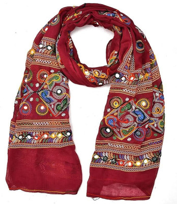 TMT HUB Cotton Blend Embroidered, Embellished Women Dupatta