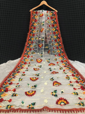 Red cloth Net Embroidered Women Dupatta