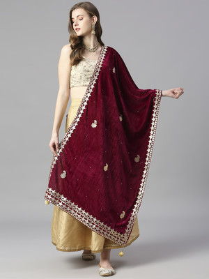 DUPATTA BAZAAR Velvet Embroidered Women Dupatta