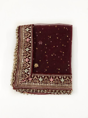 MS CREATIONS Net Embellished, Embroidered Women Dupatta