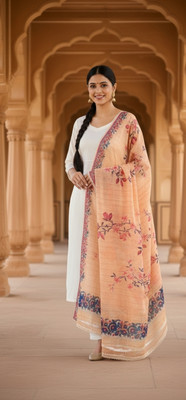 RudraniLuxury Nylon Chanderi Floral Print, Geometric Print, Embroidered Women Dupatta