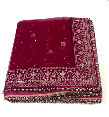 MS CREATIONS Net Embellished, Embroidered Women Dupatta