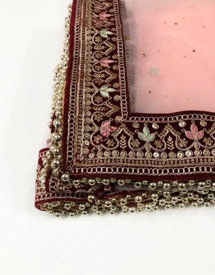 zaie Net Embroidered, Embellished Women Dupatta