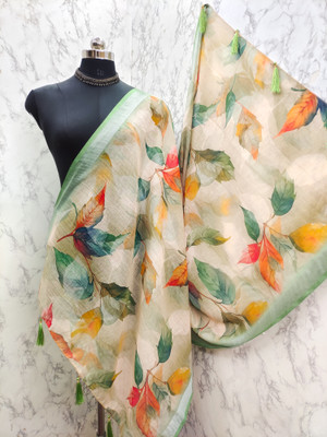 krishnafeb Linen Blend Printed Women Dupatta
