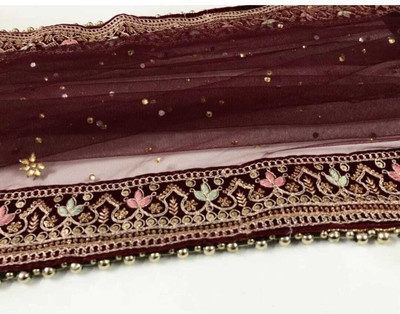 zaie Net Embroidered, Embellished Women Dupatta