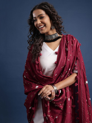Taavi Poly Chanderi Self Design Women Dupatta