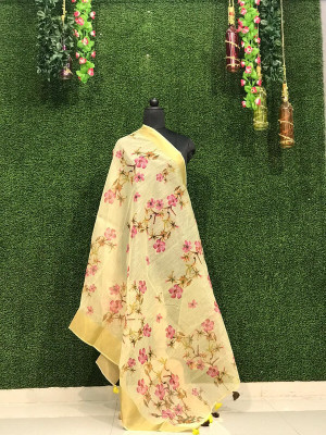 SEIKETSU Linen Blend Floral Print Women Dupatta