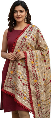 Fancy duppatta house Poly Chanderi Embroidered, Embellished Women Dupatta