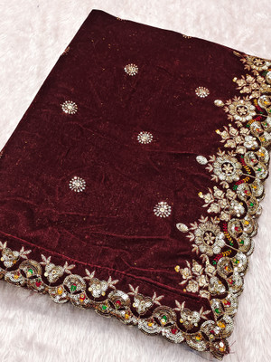 Smileyfashion Velvet Embroidered Women Dupatta