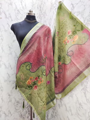 krishnafeb Linen Blend Printed Women Dupatta