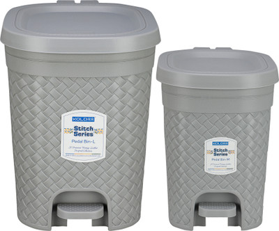 KOLORR Stitch 7L & 15L Combo Pedal Dustbin/Garbage Waste Bin with Lid for Home, Kitchen Plastic Dustbin(Grey, Pack of 2)