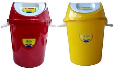 Randal New 360 Degree Rotate Swing Bucket 25 L ( Red & Yellow ) ( 2 PCS ) Plastic Dustbin(Multicolor, Pack of 2)