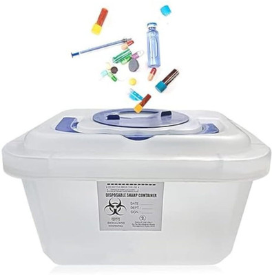 KAPGGRILA Sharps Containers | Bio-hazard | Bio-Medical Sharps Container Puncture Proof Box Plastic Dustbin(White)
