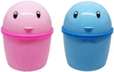 Eagean Mini 2 PS Stylish Plastic Tidy Bin Trash Can With Lid Plastic Dustbin(Blue, Pink, Pack of 2)