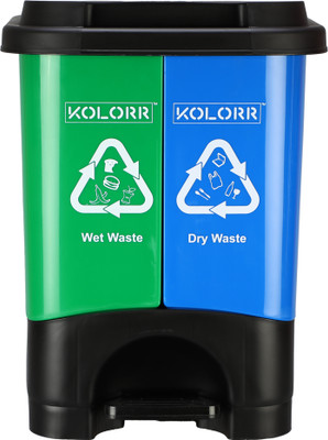 KOLORR Twin Bin 19L Pedal Dustbin Trash Can/Garbage Waste Bin with Lid for Home,Kitchen Plastic Dustbin(Blue, Green)