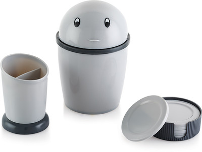Moltres - TIDY Office Bin COMBO Set - MINI Dust Bin, Tea Coaster Set, Multi Use Stand - Plastic Dustbin(Grey, Pack of 3)