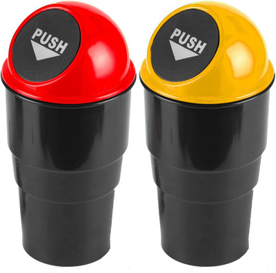 TruClick Mini Car Trash Bin Trash Garbage Can for All Car Office Home Desktop (Pack of 2) Plastic Dustbin(Multicolor, Pack of 2)