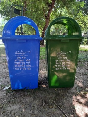 Nilkamal 120 Litre Plastic Dustbin(Blue, Green, Pack of 2)