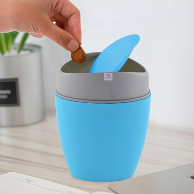 Heart Home 1.25 Ltr Plastic Mini Dustbin for Table/Bedroom with Swing Lid | Blue Plastic Dustbin(Blue)