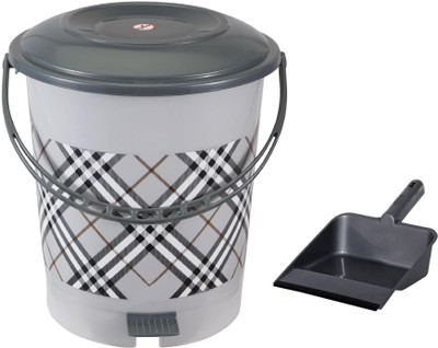 N H Enterprise New Pedal Dustbin with Plastic Bucket and Lid | Combo with Free Dustpan - 12L Plastic Dustbin(Multicolor, Pack of 2)