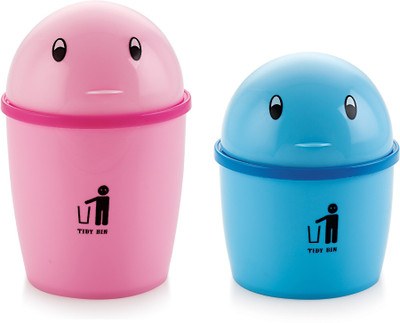 Moltres - Tidy Small & Mini Desk DustBin/ Table Dustbin (PACK of 2 Small different Size) Plastic Dustbin(Pink, Blue, Pack of 2)