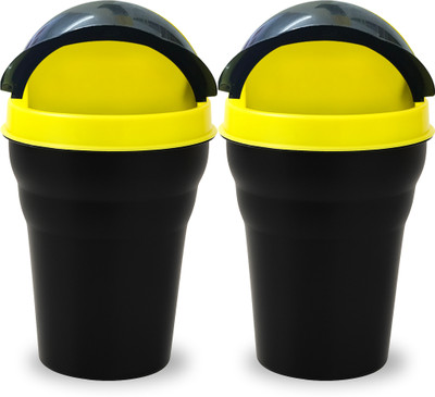 Hoora Plastic Dustbin(Black, Yellow, Pack of 2)