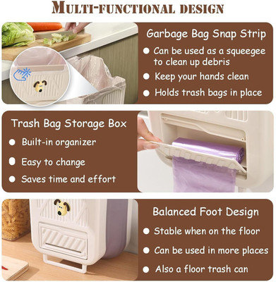Shreejee Plastic Folding Kitchen Trash Can Wall/Cabinet Mounted Folding Waste Bin X1.261 Silicone, Plastic Dustbin(Multicolor, Pack of 2)