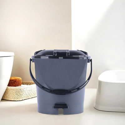 HOMESTIC by Kuber Industries 7 Liters Plastic Pedal Dustbin for Home | Check Dhakkan- Grey & Black Plastic Dustbin(Grey, Black)