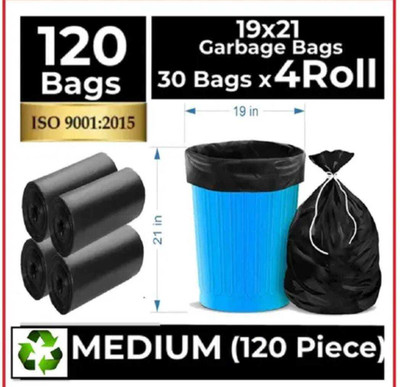KALP CRAZE Black Garbage Bags 19x21 inches (Pack of 4, 120 Pieces, Medium) Plastic Dustbin(Black, Pack of 4)