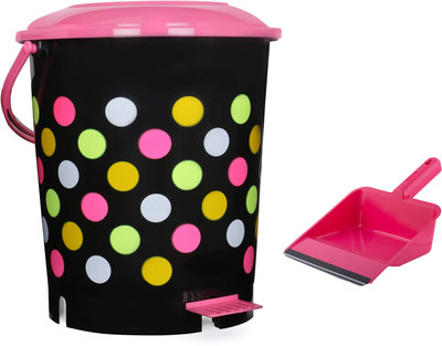 N H Enterprise New Pedal Dustbin with Plastic Bucket and Lid | Combo with Free Dustpan - 12L Plastic Dustbin(Multicolor, Pack of 2)