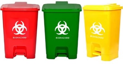 LISAMED Plastic Step-On Bio-Hazard, Bio-Medical Waste Dustbin (45 Litres) Plastic Dustbin(Red, Green, Yellow, Pack of 3)