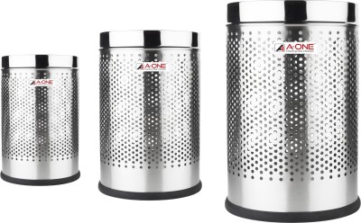 A-ONE Open Perforated Bin|Combo Pack 6+10+18L | SS202 Trash Can | Durable Wastebaskets Stainless Steel Dustbin(Silver, Pack of 3)