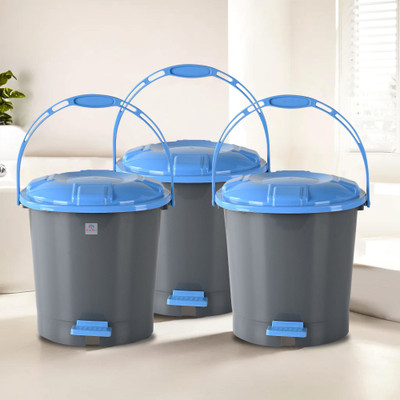 Heart Home ( Pack of 3 ) Blue Dhakkan Pedal Dustbin ( 7 LTR ) for Bathroom | Grey Plastic Dustbin(Grey, Pack of 3)