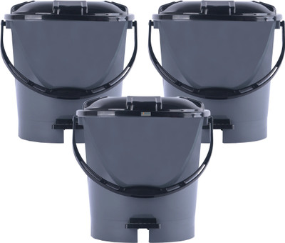 HOMESTIC by Kuber Industries Pack of 3 Plastic Pedal Dustbin for Home | 7 Ltr | Check Dhakkan- Grey & Black Plastic Dustbin(Grey, Black, Pack of 3)