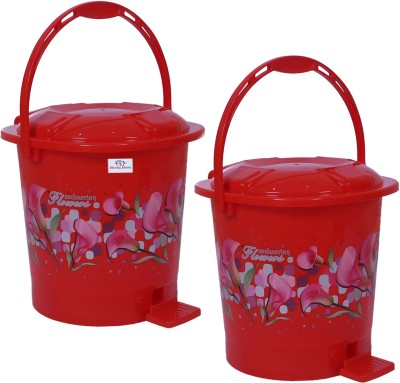 Heart Home Plastic Dustbin(Red, Pack of 2)
