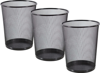 Novelty Store Small Metal Mesh Dustbin for Home, School, Bedroom, Kitchen, Office 9.4 LTR Iron Dustbin(Black, Pack of 3)