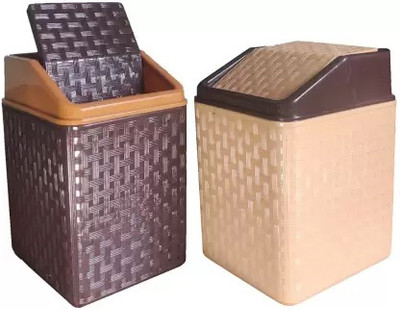 N H Enterprise Mini Multiuse Dustbin For Table, Office, Desk, Bedroom Dustbin with Attached lid Plastic Dustbin(Multicolor, Pack of 2)
