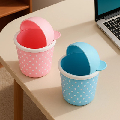 HOMESTIC by Kuber Industries Teddy Table Dustbin|Plastic Swinging Lid Storage Waste Bin|Pack of 2 (Multi) Plastic Dustbin(Multicolor, Pack of 2)