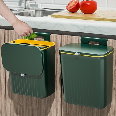 Takositio Kitchen Cabinet Door Hanging Trash Can With Lid Plastic Dustbin(Multicolor)