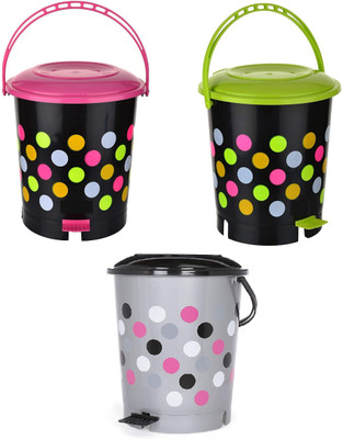 N H Enterprise New Stylish Colorful Pedal Bin ( Multicolor _ 3 Pcs _ 12 L ) Standard Plastic Dustbin(Multicolor, Pack of 3)
