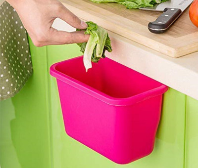 Dialust Plastic Hanging Trash Bin Garbage Holder and Food Waste Bin for Kitchen Plastic Dustbin(Pink)