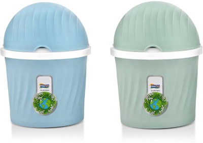 N H Enterprise Table Dustbin with attached lid Dustbin for Study Table, Office Desk, Washroom Plastic Dustbin(Blue, Green, Pack of 2)