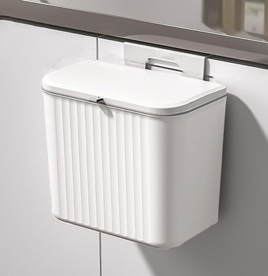 HOUSE OF QUIRK Hanging Kitchen Trash Can With Lid, Double-Sided Open Lid Design-7 Ltr Plastic Dustbin(White)
